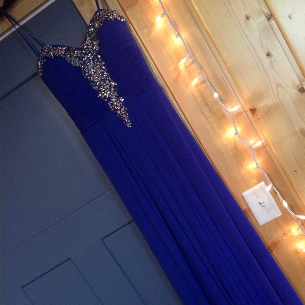 Blue rhinestone prom dress